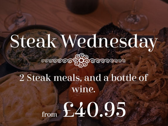 Steak Wednesday - 2 Steak meals, and a bottle of wine. from £40.95
